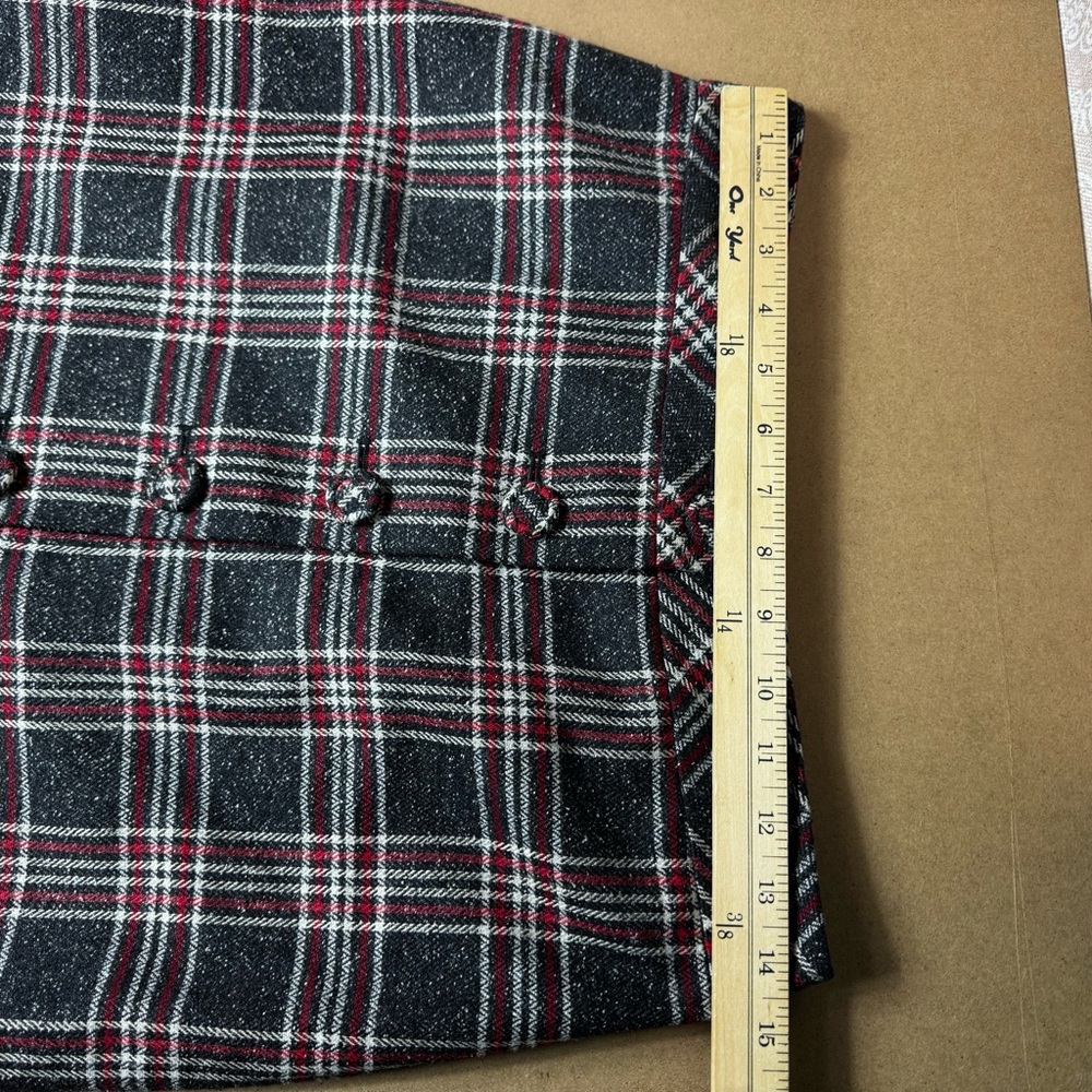 LOFT Gray Red Plaid Tartan A-Line Button Skirt Sz 4 Retro Twee Vintage Preppy - Picture 4 of 9
